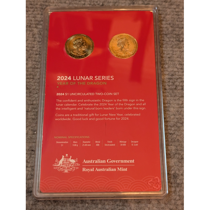 2024 $1 Dollar Lunar Year Of The Dragon 2 Coin Set Uncirculated 