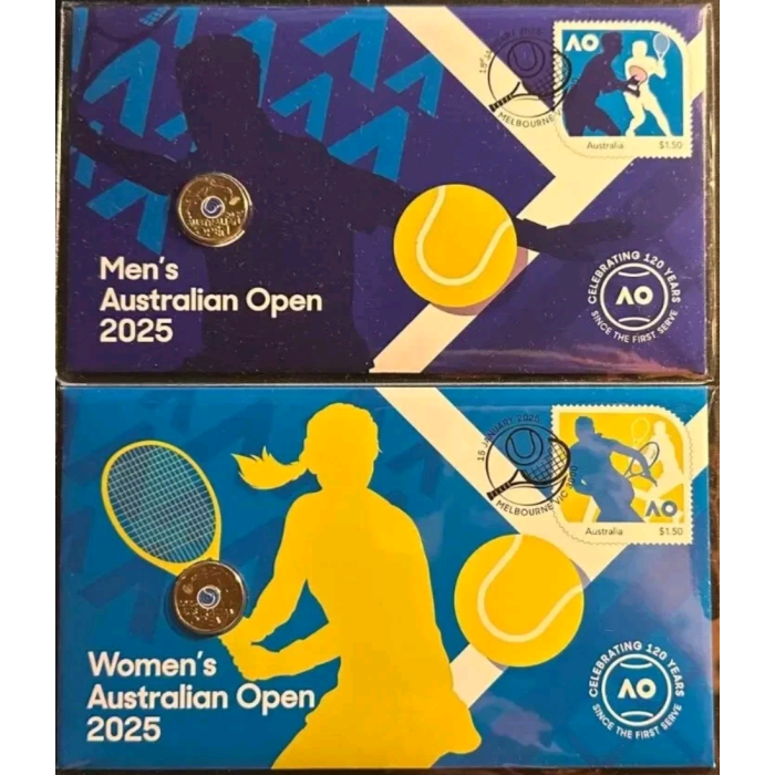 2025 PNC Women's & Men's Australian Open Coloured UNC $2 Coin & Stamp Cover Set