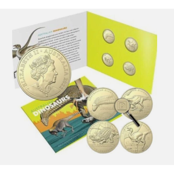 2022  $1  AUSTRALIAN DINOSUARS PRIVY MARK D-I-N-O FOUR COIN SET IN FOLDER