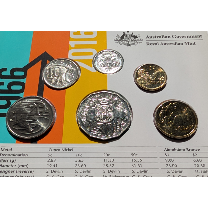 2016 RAM Six Coin Uncirculated Changeover Mint Set  - 50 Years Decimal Currency