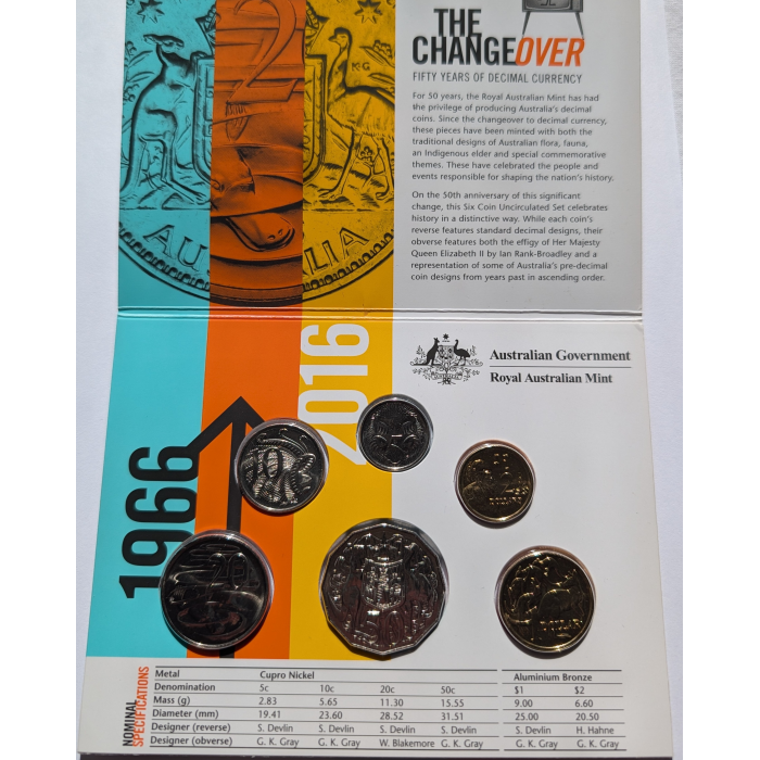 2016 RAM Six Coin Uncirculated Changeover Mint Set  - 50 Years Decimal Currency