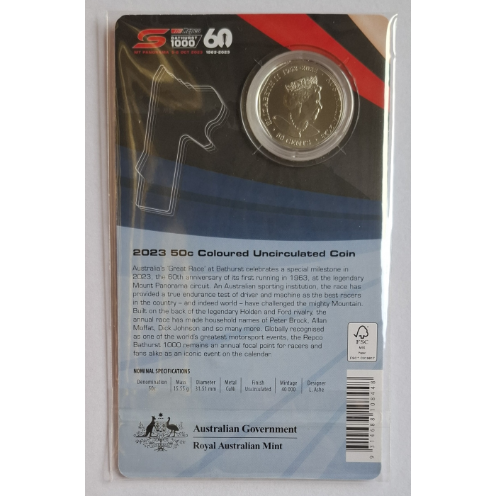 2023 50c 60th Anniversary Of the Bathurst Great Race Carded Coin