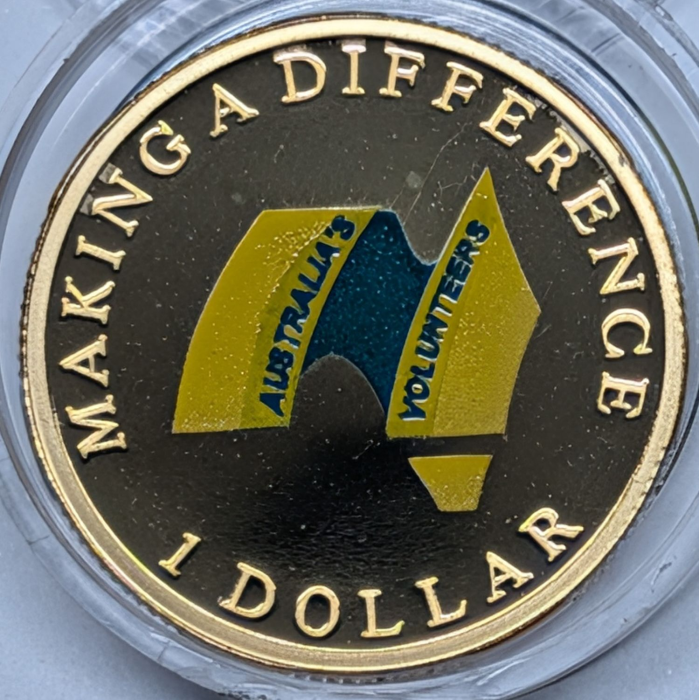 2003 $1 Volunteers Proof Coloured Coin in RAM Capsule 