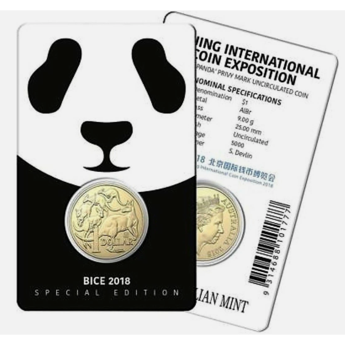 2018  $1  BICE BEIJING COIN EXPO "PANDA" PRIVY MARK CARDED COIN
