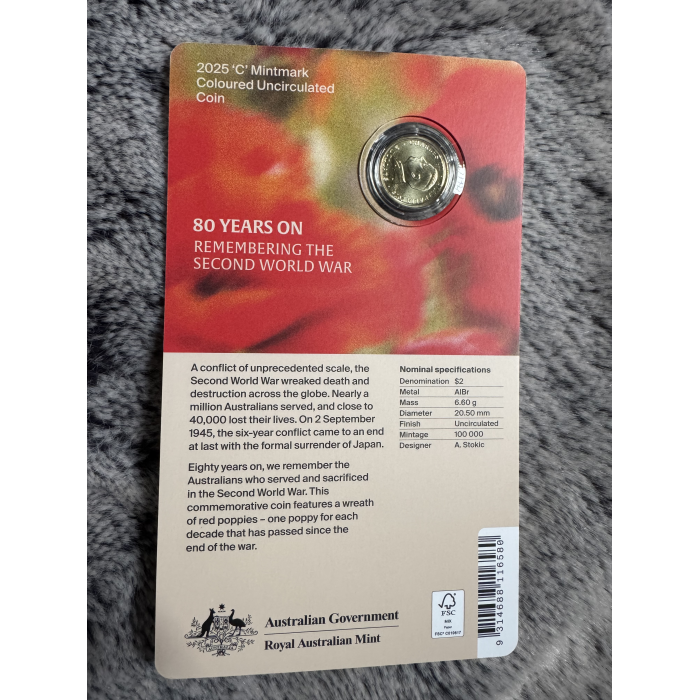 RAM 2025 Poppy Wreath 80th Anniversary WW2 $2 ‘C’ Mintmark uncirculated coin 