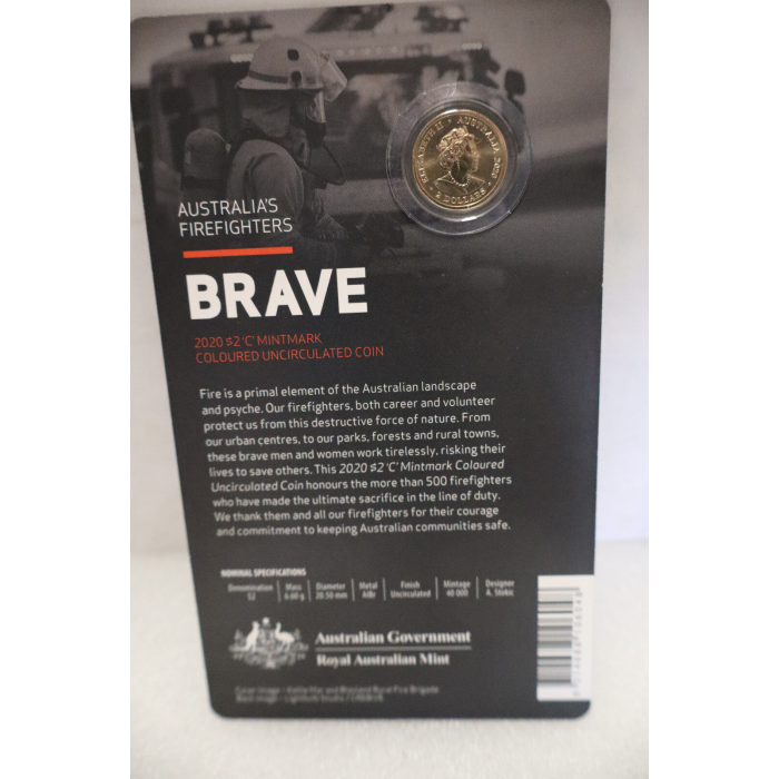 2020 $2 Firefighters Brave C Mint Mark Carded Coin