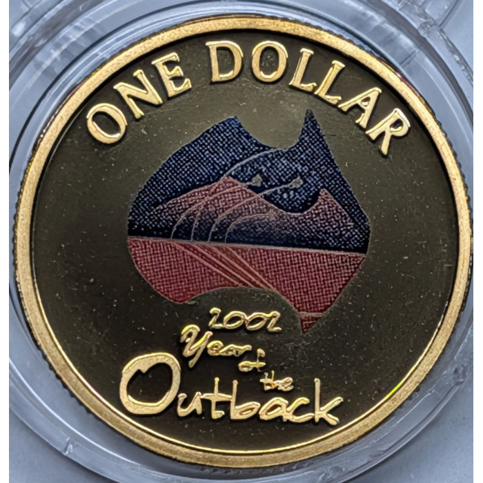 2002 $1 Year of the Outback Proof Coloured Coin in RAM Capsule
