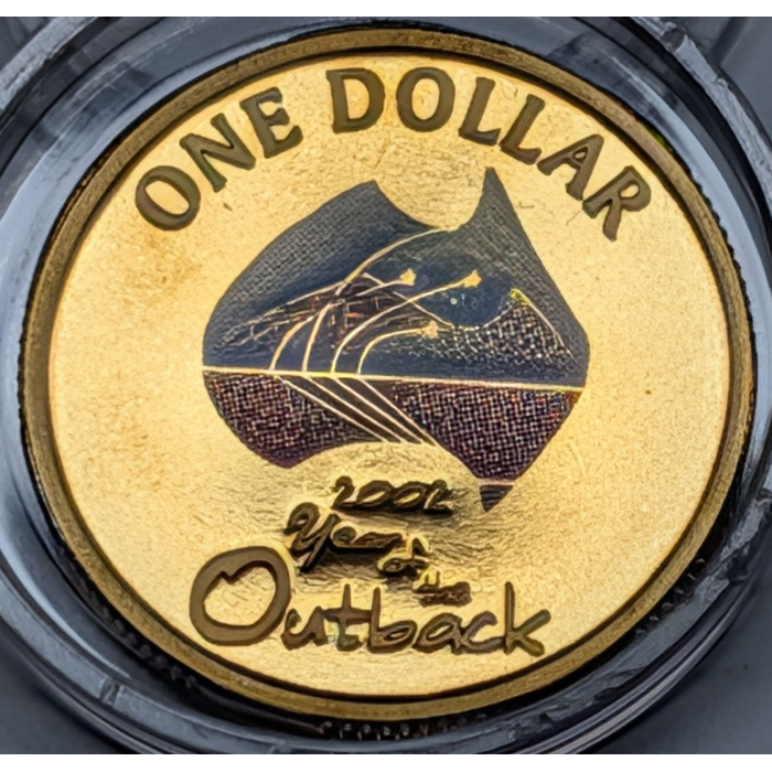 2002 $1 Year of the Outback Proof Coloured Coin in RAM Capsule