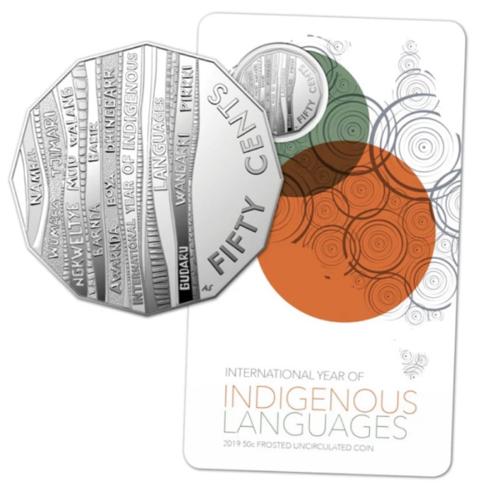 Uncirculated Frosted 2019 Indigenous Languages 50c new coin on card