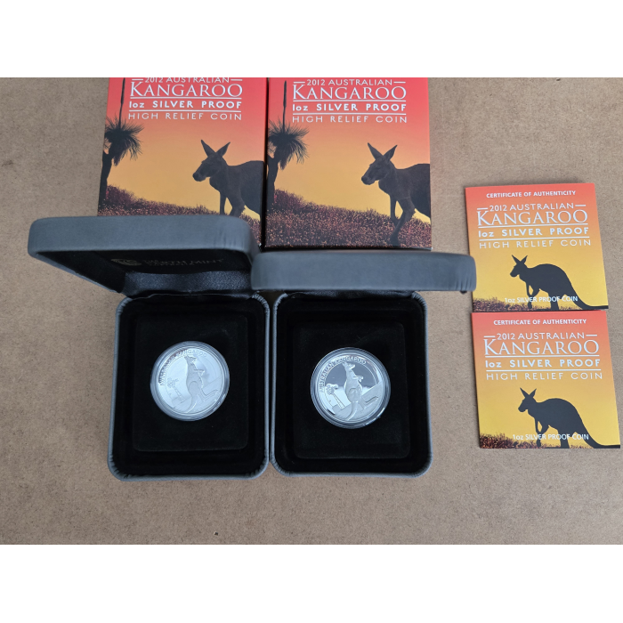 2012 Kangaroo High Relief 1oz silver proof coin