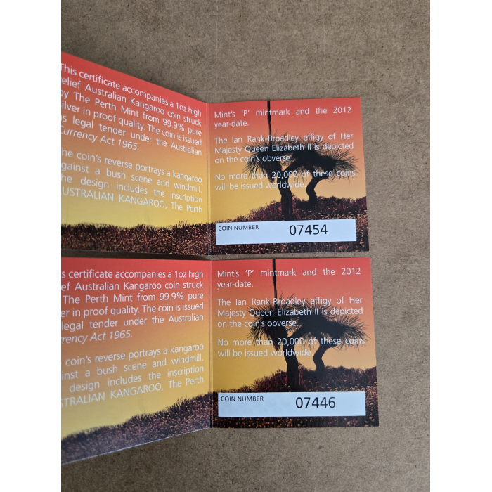 2012 Kangaroo High Relief 1oz silver proof coin