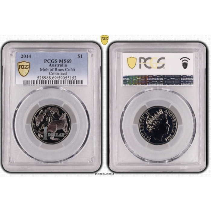 Australia 2014 Mob of Roos $1 AlBr Coloured PCGS MS69 Top Pop