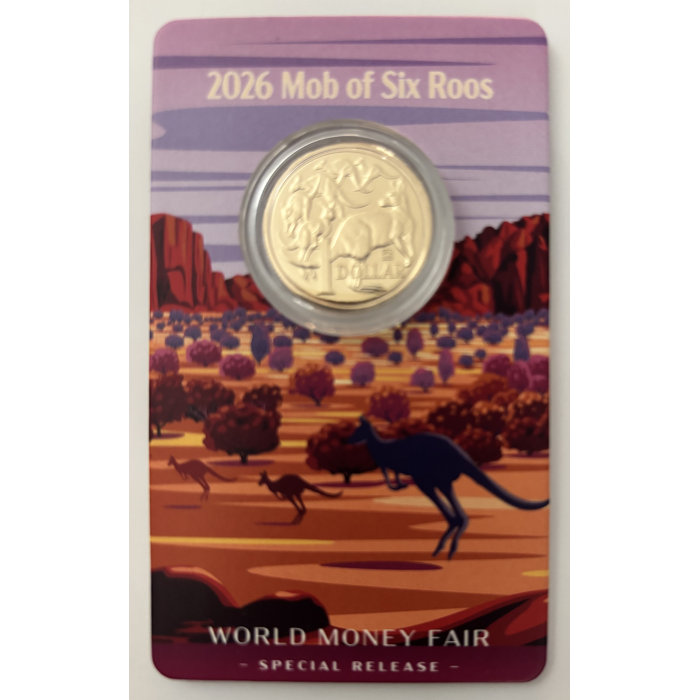 2026 $1 Mob of 6 Roos - Brandenberg Gate Privy Mark UNC Coin - World Money Fair 
