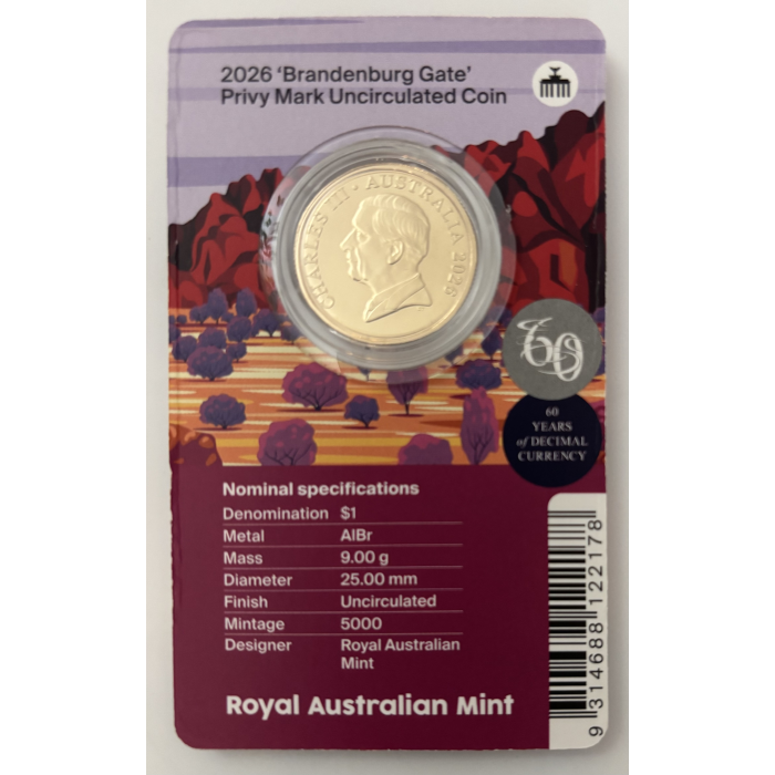2026 $1 Mob of 6 Roos - Brandenberg Gate Privy Mark UNC Coin - World Money Fair 