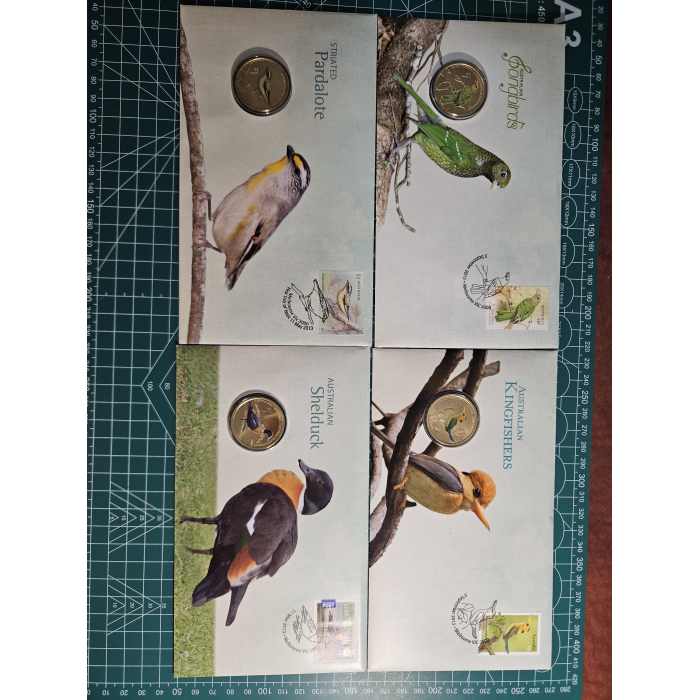 4 Australian birds pnc songbirds, kingfisher, pardalote, shelduck 