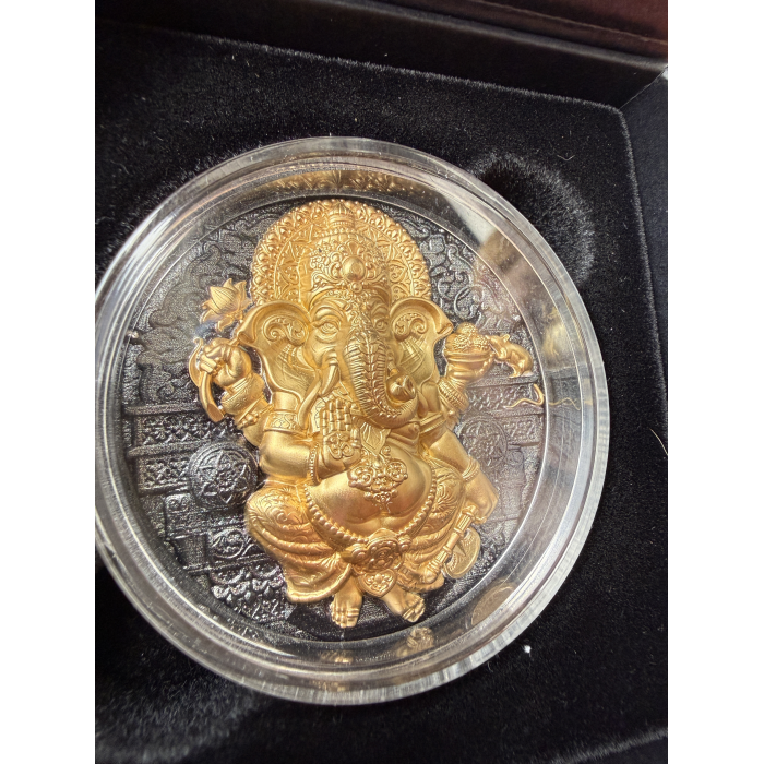 2025 $10 Niue Hindu Pantheon Ganesha 5oz Silver HR Antique Gilded Coin 