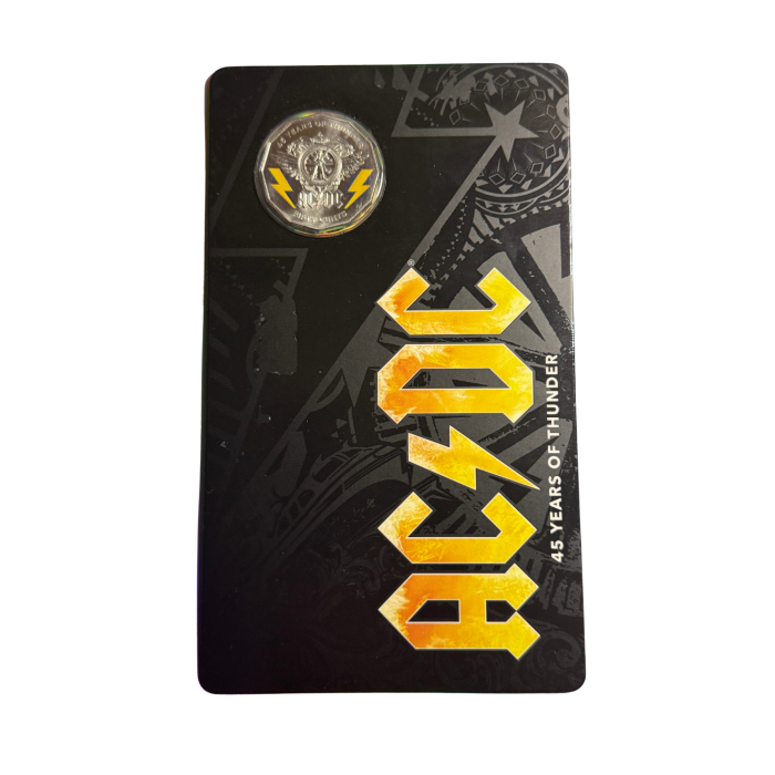 2018 50 Cent Coin - AC/DC 45 Years of Thunder - Coloured Carded Uncirculated -