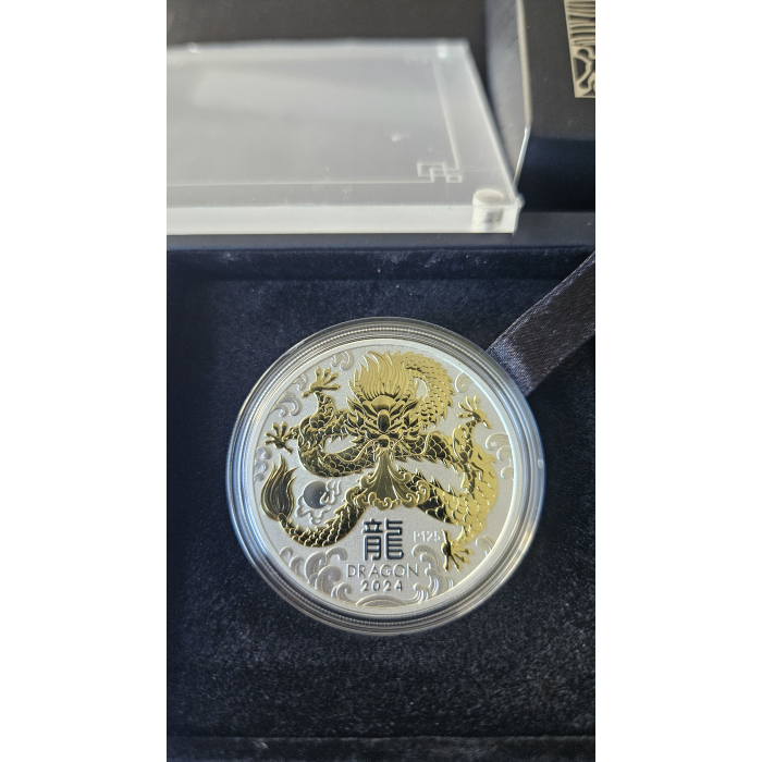 2024 Year of the Dragon 1oz Silver Gilded Coin - Mintage: 25,000
