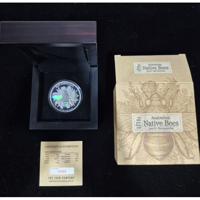 2025 Australian Native Bees - Blue-banded Bee 1oz Silver Proof Hologram Coin