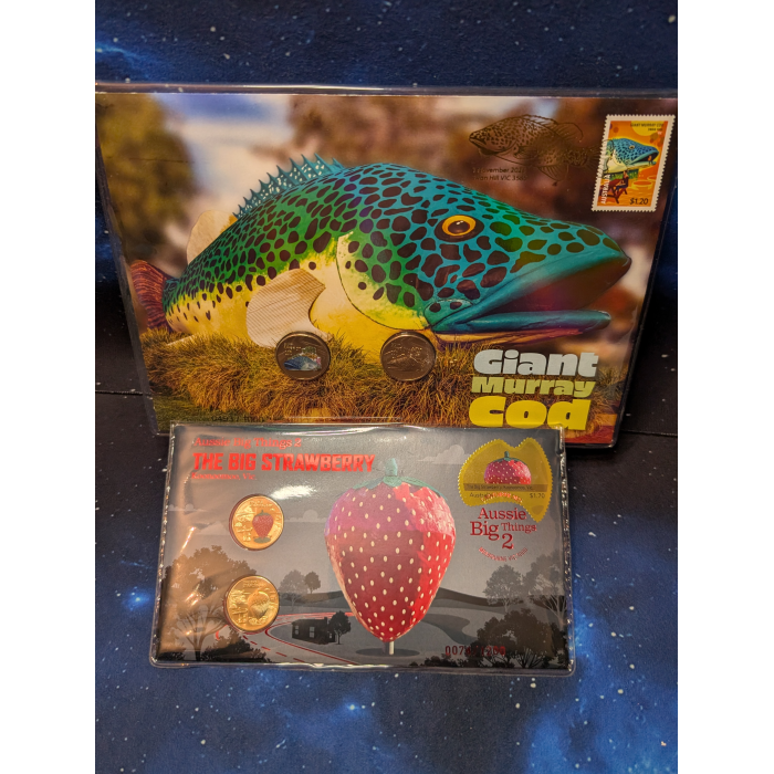Australia 2023 &2025 impressions $1 Giant Murray Cod. Red Strawberry PNC 