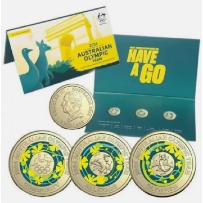 2024  $2 OLYMPIC GAMNES 3 COIN SETIN FOLDER