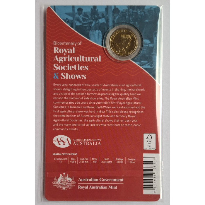 2022 $1 Bicentenary of Royal Agricultural Societies and Shows carded coin