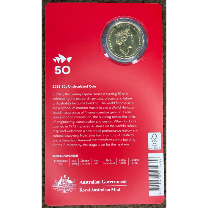 2023 $1 Sydney Opera House 50th Anniversary Coin in Official RAM Card