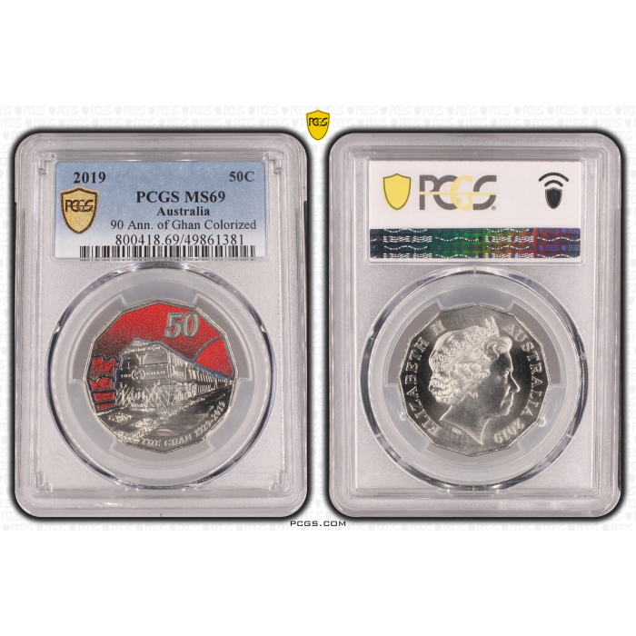 2019 50C 90 ANN. OF GHAN COLORIZED MS69