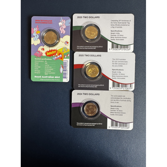 4 x $2 Cards 2026 Tooth Fairy 2025 Poppy Wreath 2024 Purple Poppy 2025 TSI Flag