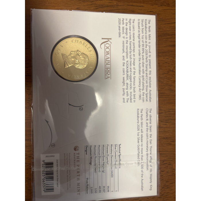 2026 Kookaburra 1oz SILVER GOLD-PLATED COIN 
