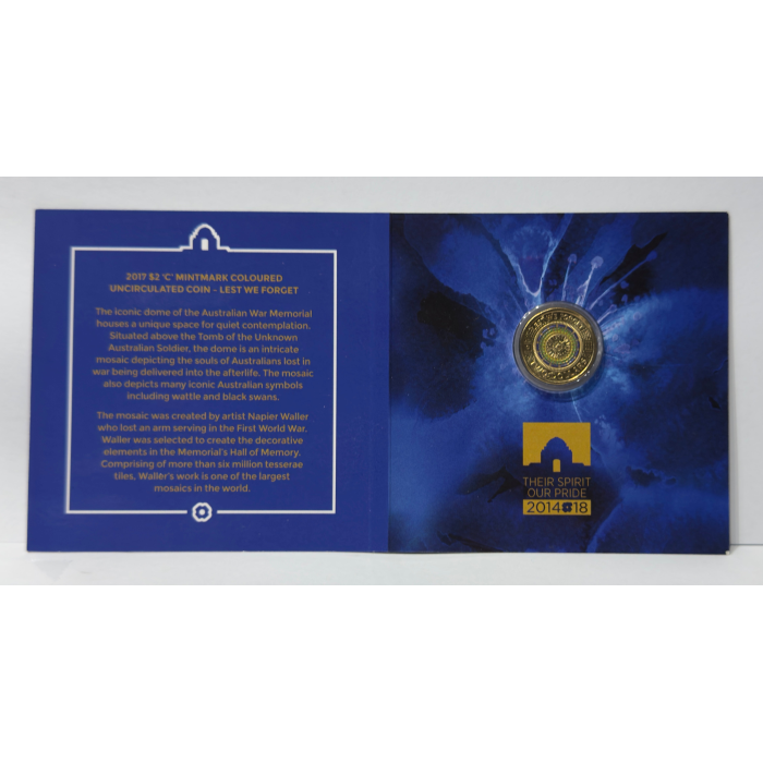 2017 $2 Lest We Forget 'C' Mintmark Coloured Uncirculated Carded Coin 'MOSAIC'