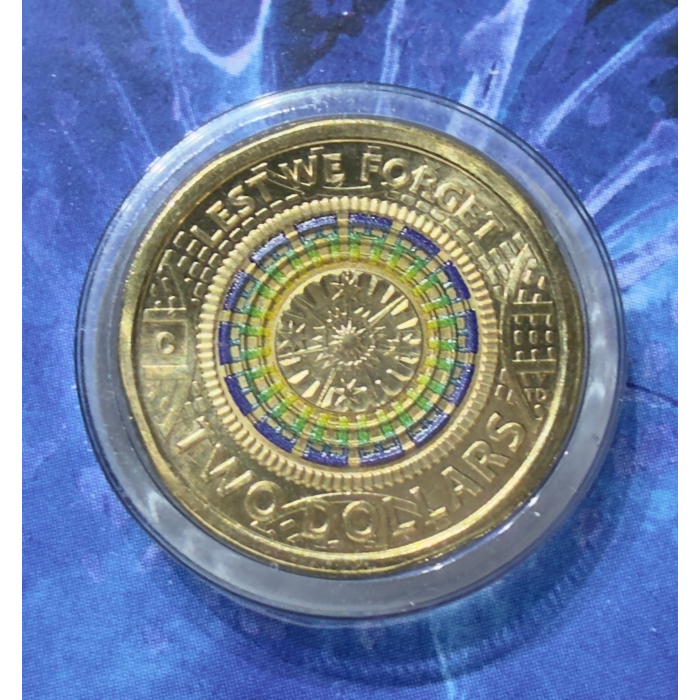 2017 $2 Lest We Forget 'C' Mintmark Coloured Uncirculated Carded Coin 'MOSAIC'