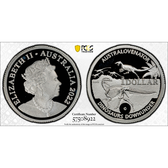 2022-C  AUSTRALOVENATOR AG DINOSAURS DOWN UNDER FINE SILVER PROOF  PCGS PR69DCAM
