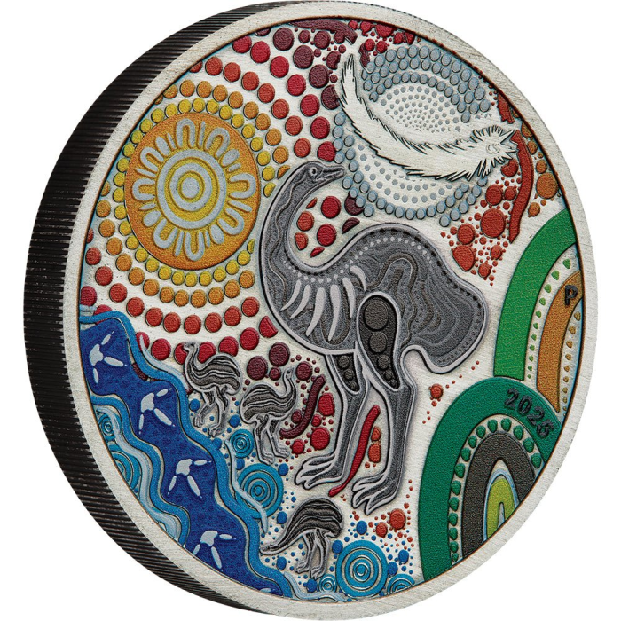 2025 2oz Antiqued Australian Emu Coloured Silver Coin - Mintage: 2,000