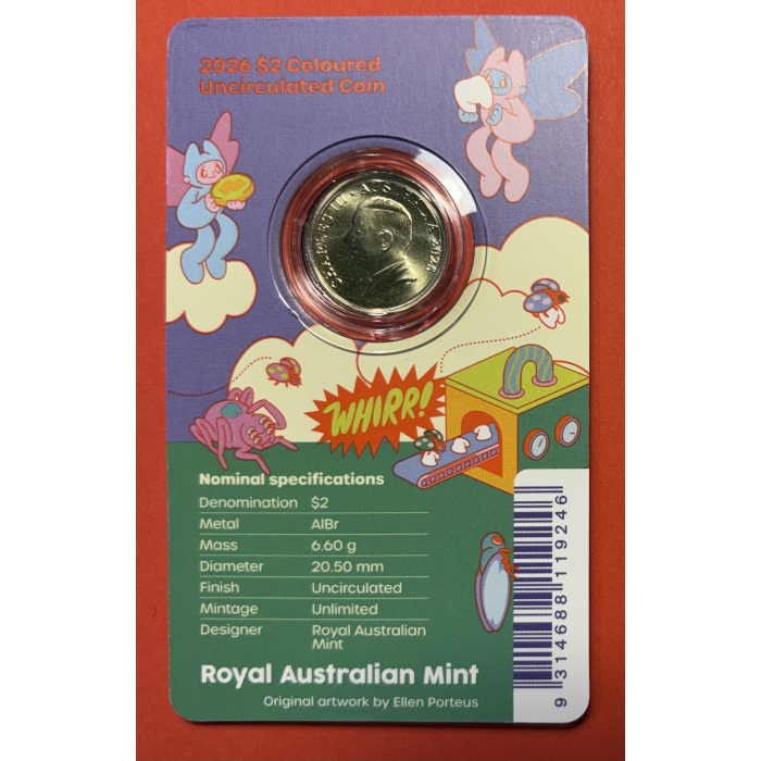 2026 Toothfairy $2 Coloured Coin on Small Card
