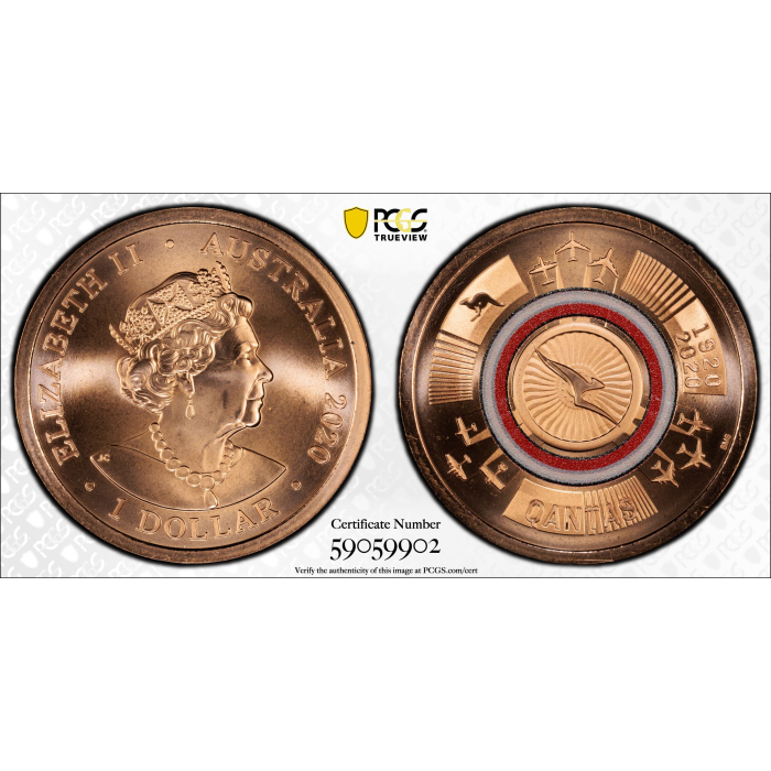 2020 $1 QANTAS CENTENARY 1920-2020 PCGS MS69RD ***TOP POP***