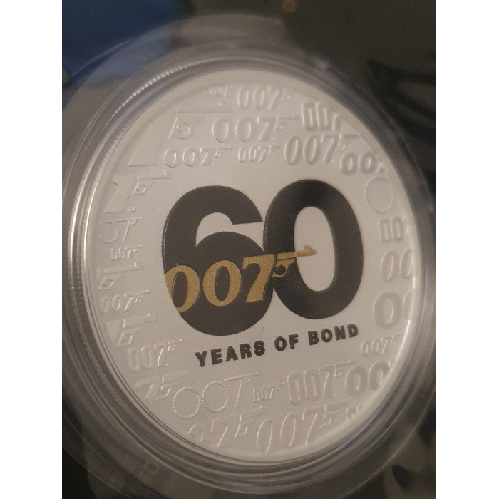2022 60 Years of James Bond 007 1oz Silver Coin With Colour in Acrylic and Card