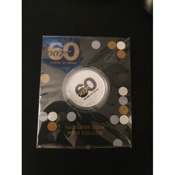 2022 60 Years of James Bond 007 1oz Silver Coin With Colour in Acrylic and Card