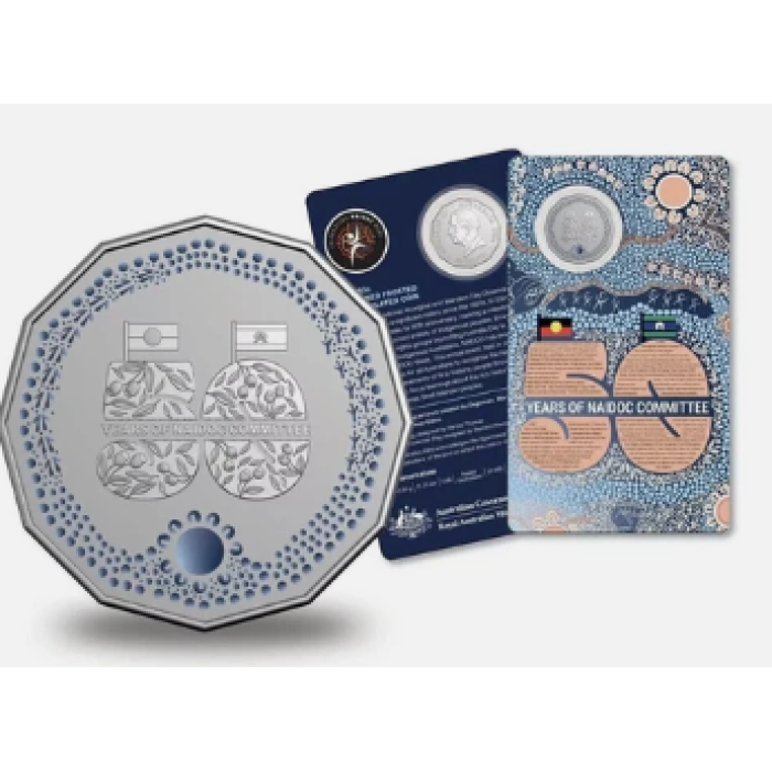 2024  50c  NAIDOC WEEK 50th ANNIVERSARY FROSTED COLOURED CARDED COIN