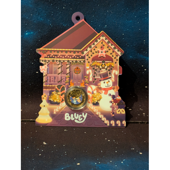 Bluey Christmas 2025 Dollar Buck $1 One Coloured Coin Australia Blue