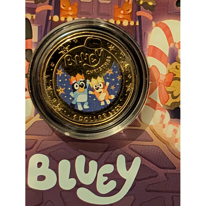 Bluey Christmas 2025 Dollar Buck $1 One Coloured Coin Australia Blue