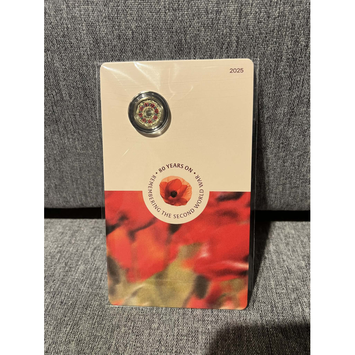 2025 $2 C Mintmark  80 Years of WW2 Poppy Coin Carded UNC Limited to 100,000