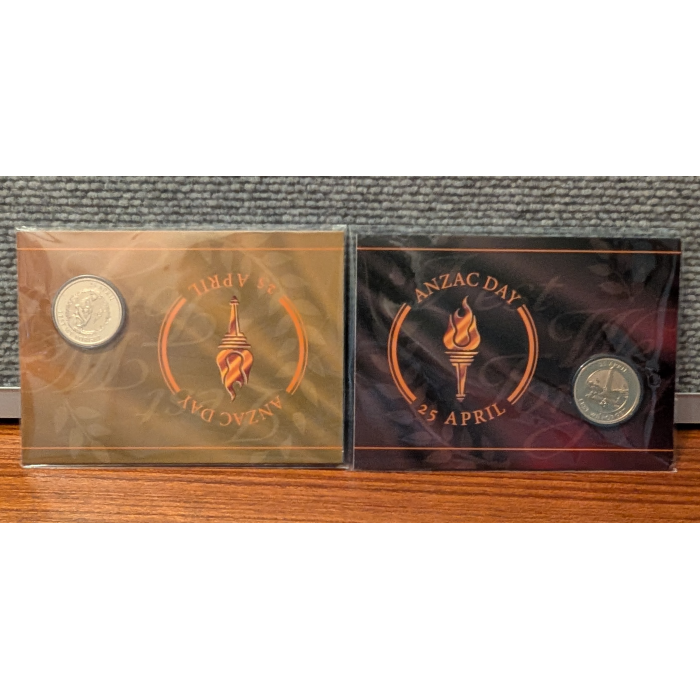AUSTRALIAN: 2024 & 2025 $1 ANZAC DAY LEST WE FORGET APRIL 25 COIN ON CARD  