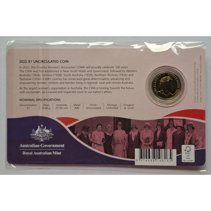 2022 $1 Centenary Of The Country's Women's Association Carded coin 