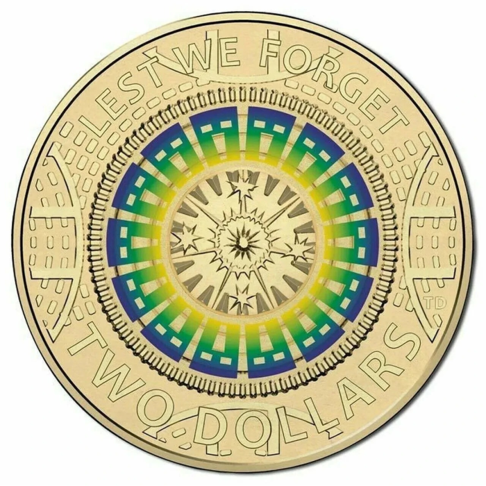 Lest We Forget Mosaic Green 25 Coin Bag 2017 Two Dollar Coloured $2 New Sealed