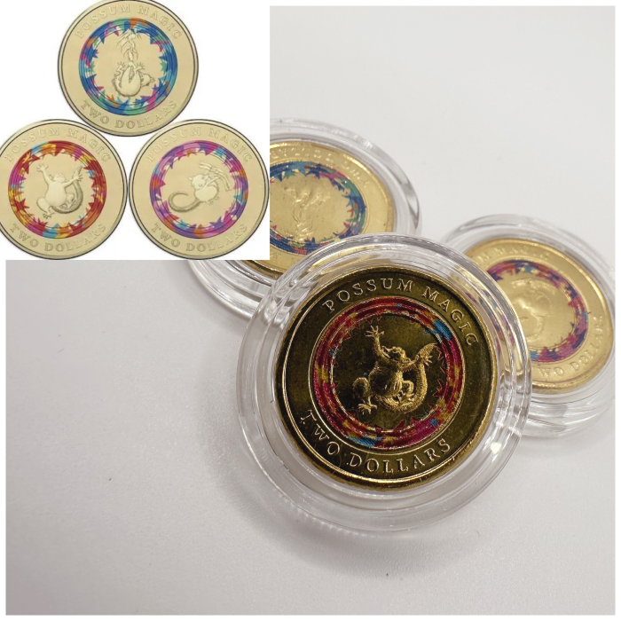 3x UNC Possum Magic $2 Coins - In Lighthouse Capsules (Full Set)