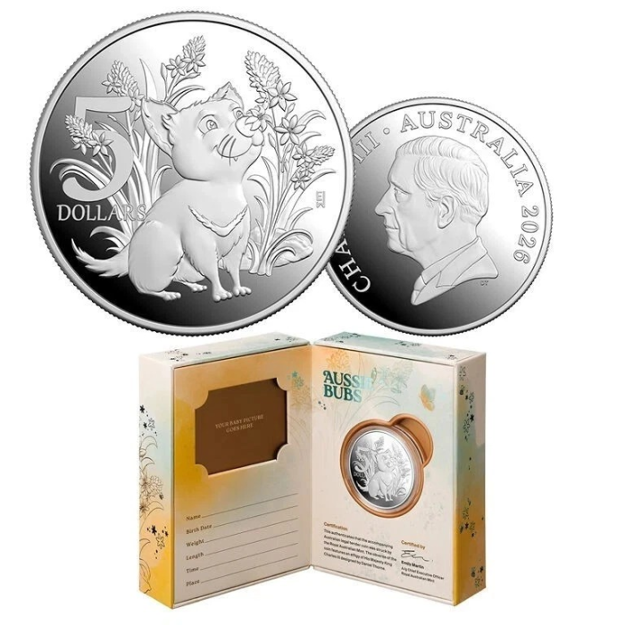 Aussie Bubs 2026 Baby 1oz Pure 999 Silver Bullion Coin Proof 5 Dollar Coin