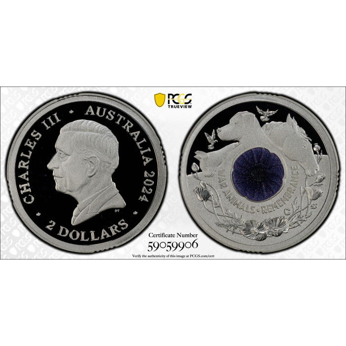 2024-C $2 WAR ANIMAL REMEMBRANCE COLORIZED FINE SILVER PROOF PCGS PR69DCAM