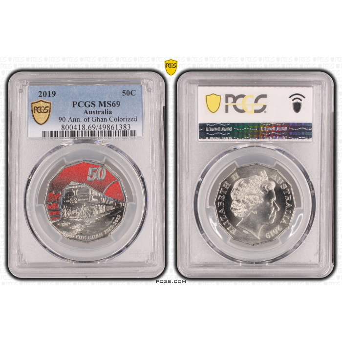 2019 50C 90 ANN. OF GHAN COLORIZED MS69