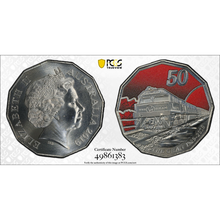 2019 50C 90 ANN. OF GHAN COLORIZED MS69